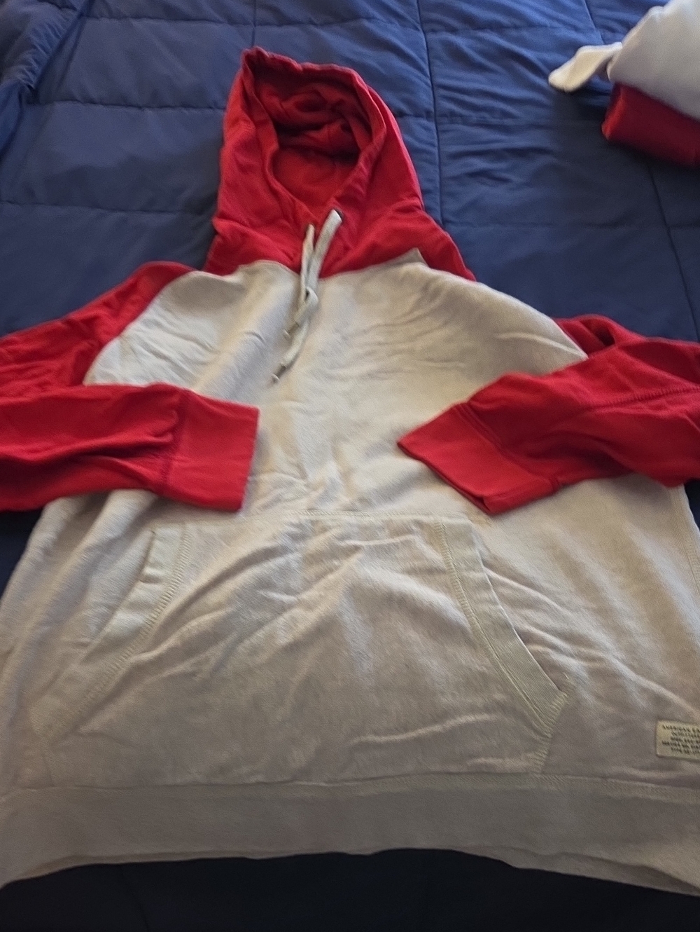 American Eagle Outfitters Red and Light Gray Raglan Hoodie
